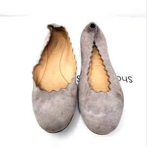Chloe Gray Suede Scalloped Flats 38.5